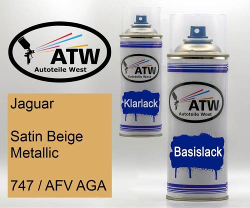 Jaguar, Satin Beige Metallic, 747 / AFV AGA: 400ml Sprühdose + 400ml Klarlack - Set, von ATW Autoteile West.